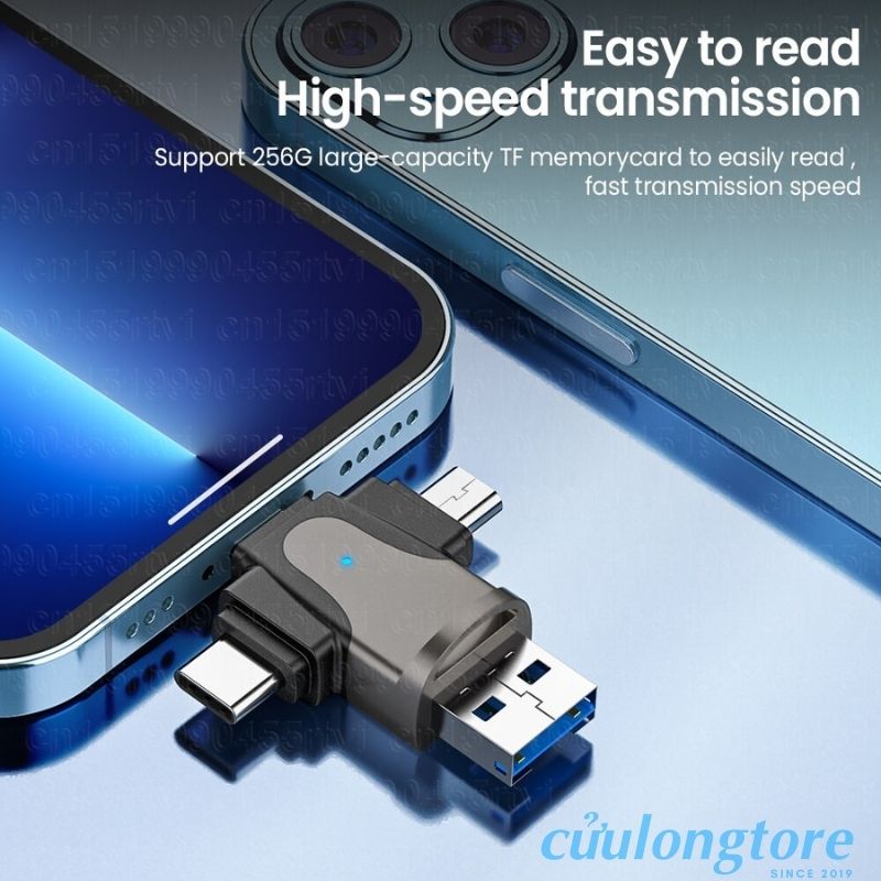 Đầu Đọc Thẻ Nhớ 3.0 OTG 4 Trong 1 TF Card Micro SD máy ảnh đa năng iphone type c micro usb tốc độ cao cho điện thoại máy tính