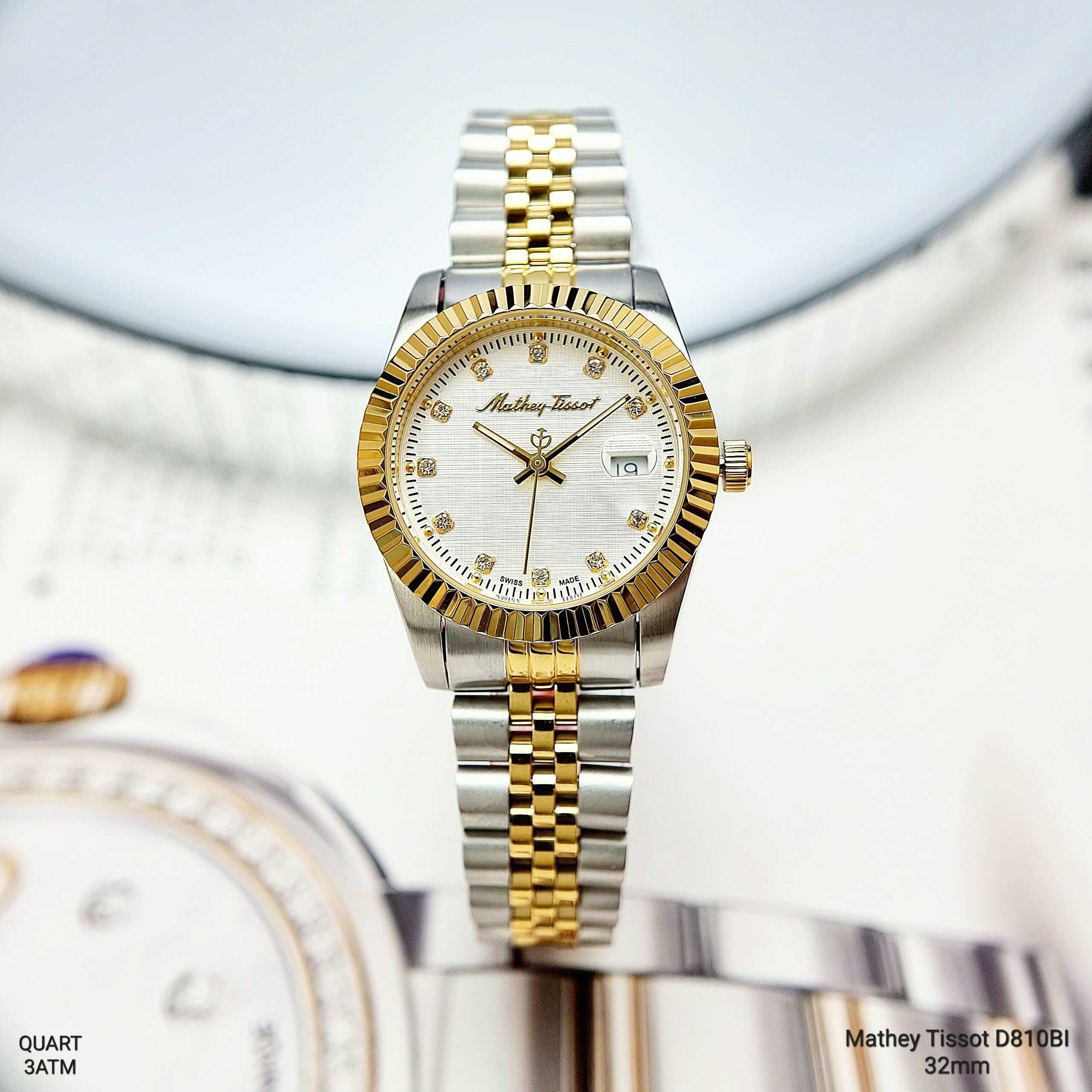 Đồng hồ nữ mathey tissot d810bi quartz dây sắt demi gold