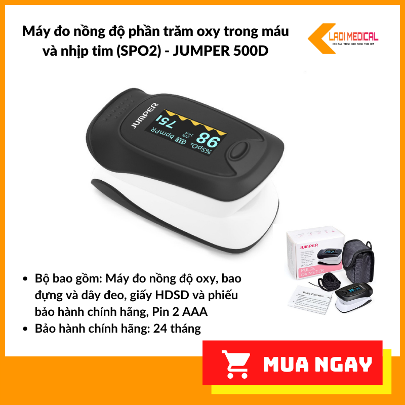 Nơi bán Máy đo nồng độ oxy máu SPO2 và nhịp tim Jumper JPD-500D (OLED), cảnh báo âm thanh