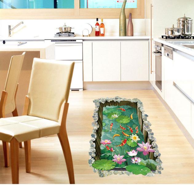 [HCM]Decal trang trí tường - Hồ Cá Vuông 3D mẫu 02