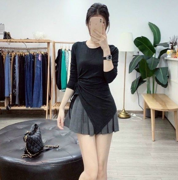 Áo thun nữ tà nhọn rút eo 2 bên siêu hot.