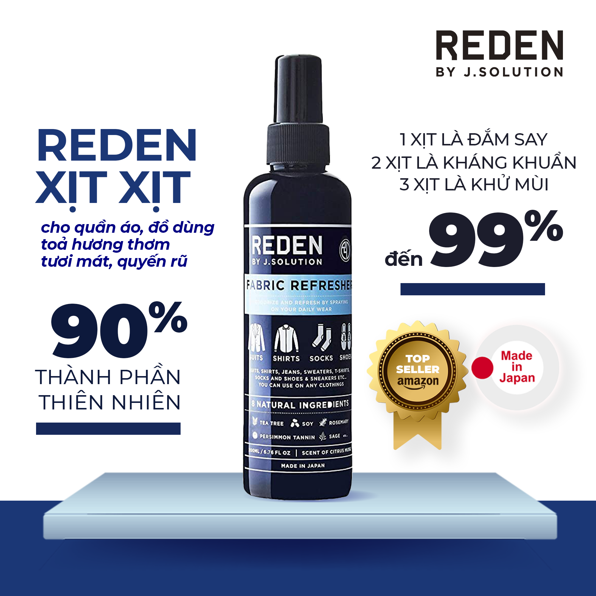 Combo bộ 3 "phải có" (dầu gội 500ml + gel tắm 500ml + xịt thơm quần áo 200ml) Nhật Bản REDEN by J.Solution