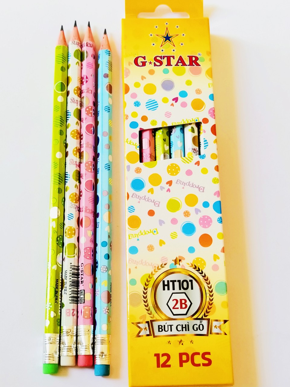 [HCM]Bút chì gỗ GStar - Hộp 12 cây có gôm nhiều màuHT101