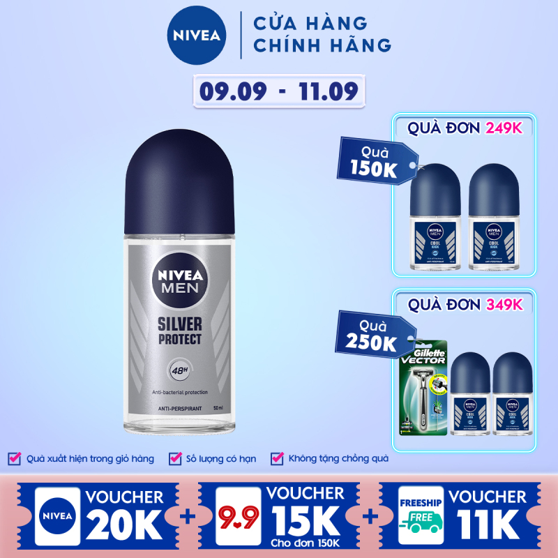 Lăn Ngăn Mùi NIVEA MEN Silver Protect Phân Tử Bạc Giảm 99.9% Vi Khuẩn Gây Mùi (50ml) - 83778 giá rẻ
