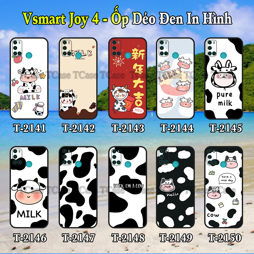 [HCM]Ốp lưng Vsmart Joy 4 dẻo đen in hình Bò Sữa