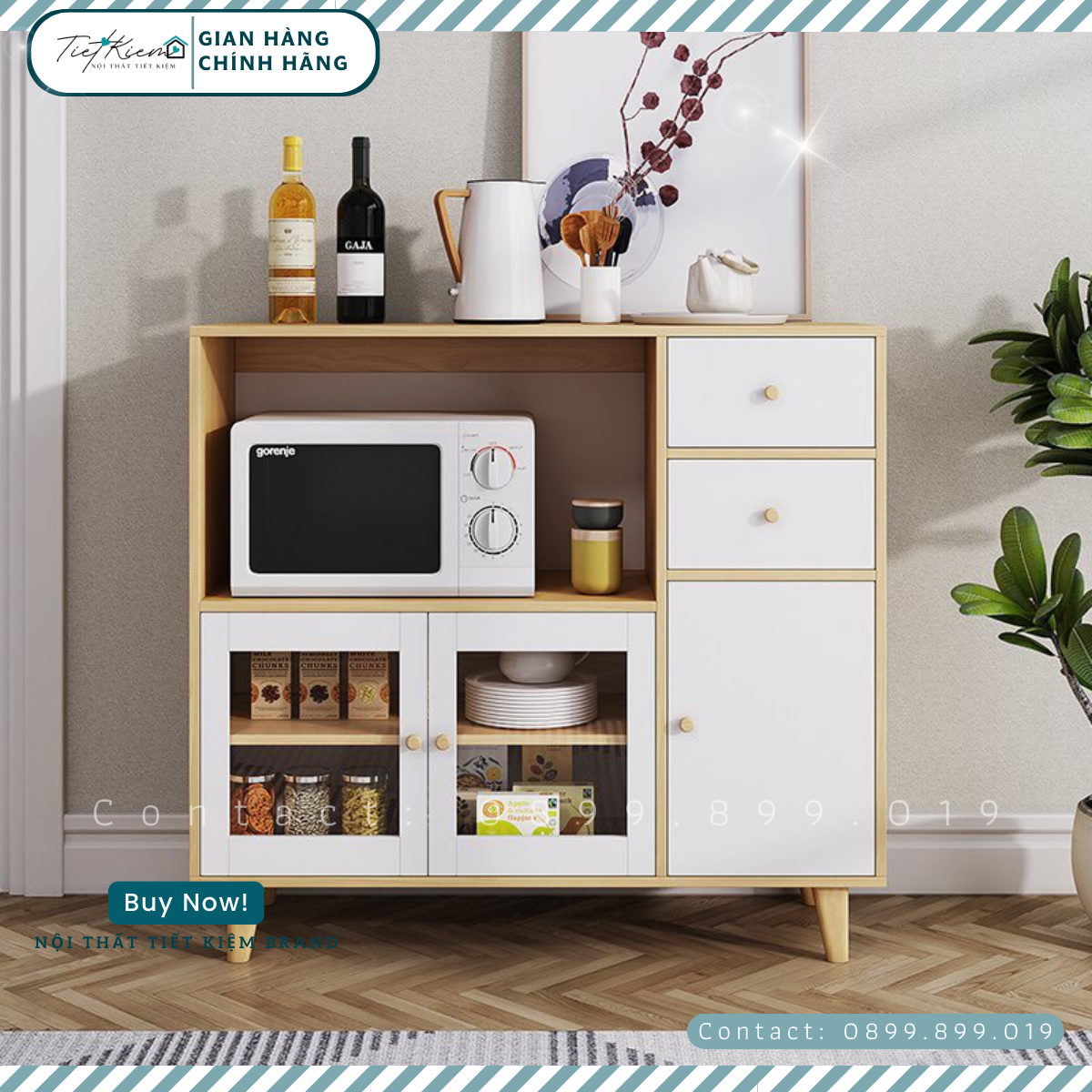 Tủ bếp gỗ đa năng để đồ bếp B7799