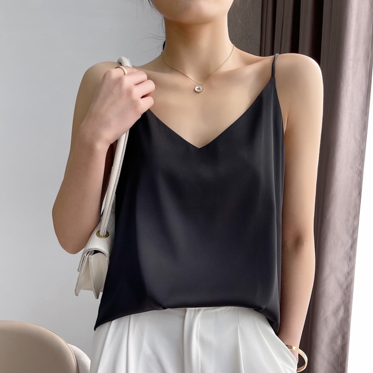 Áo hai dây bigsize cổ tim chất vải phi lụa màu pastel CRA071