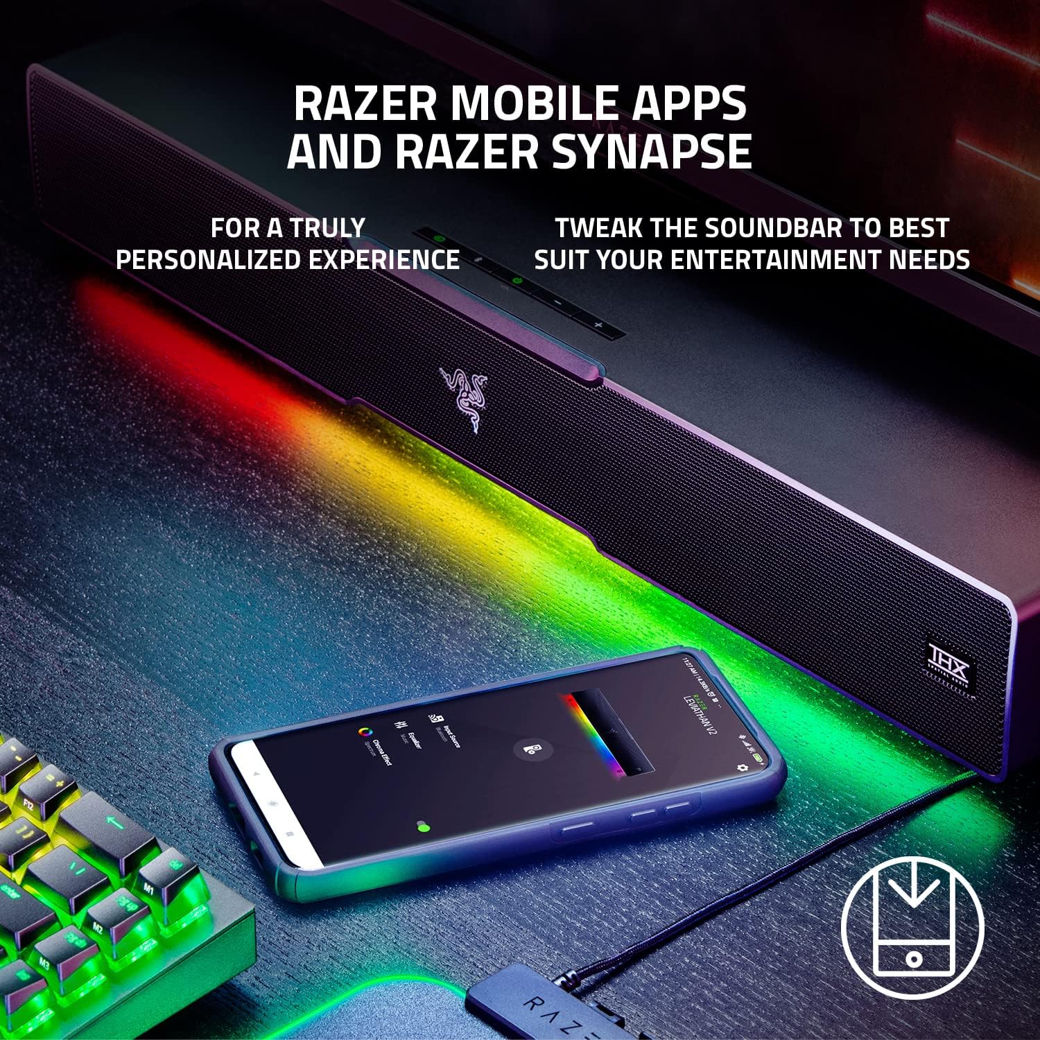 Loa Razer Leviathan V2 | PC Gaming Soundbar with Subwoofer (Loa Gaming) | THX Spatial Audio | Compact Design | Bluetooth