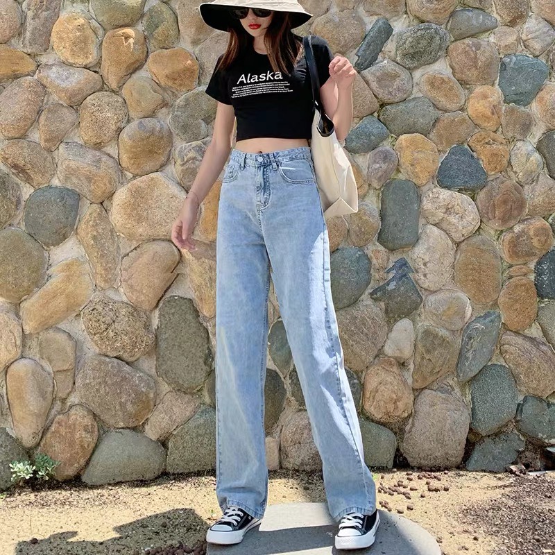 [HCM]Quần jean dài ống suông loe rộng lưng cao phom dài ống to dài rộng phối màu loang đẹp 3248 - MoliJeans