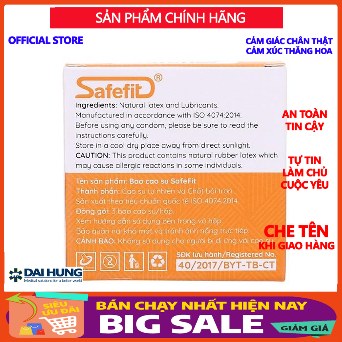 Bao cao su mỏng Nhiều chất bôi TRƠN - SafeFit Smooth - 12 chiếc - 3 chiếc