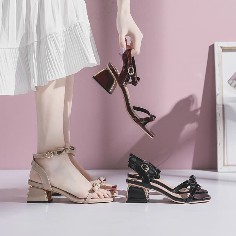 Sandal da bóng đính nơ gót vàng - CG-0497