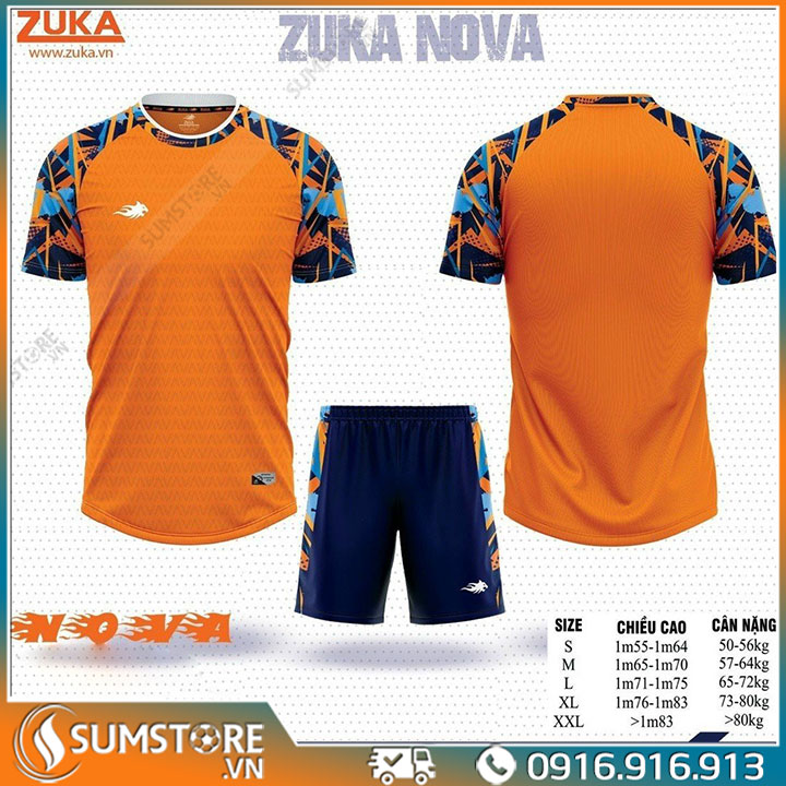 Áo đá bóng không logo zuka nova cam - áo thể thao cho cả nam nữ