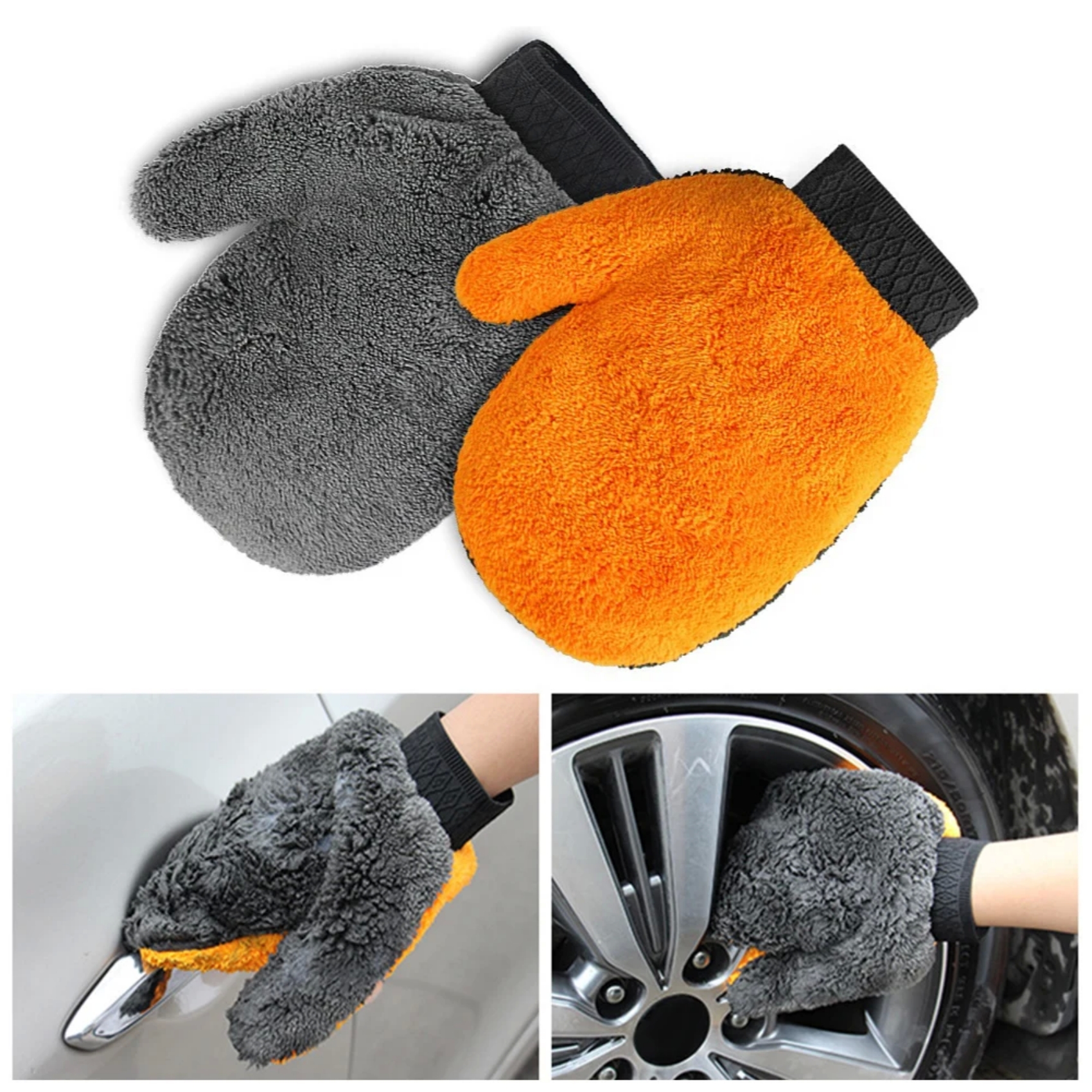 Feng Qi shopGăng tay lau xe chất liệu lông cừu hai mặt - INTL Chăm sóc găng tay rửa xe bàn chải Coral Fleece đa chức năng Plush Microfiber xe làm sạch chi tiết phụ tùng ô tô