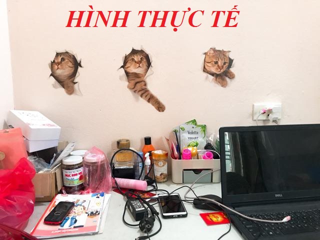 [HCM]Bộ 3 Miếng Dán Tường Trang Trí Hình Mèo 3D