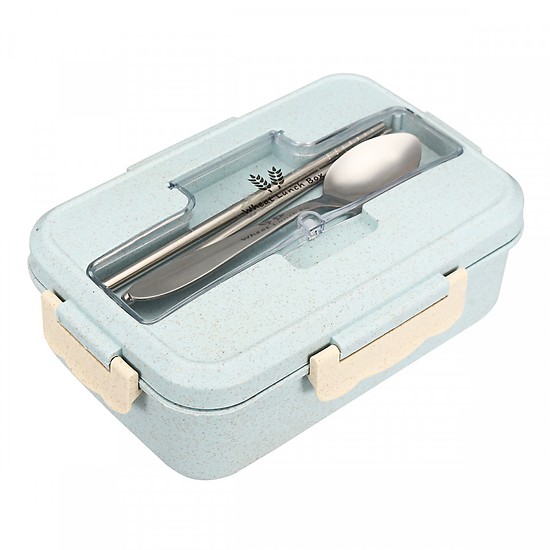 Hộp đựng cơm văn phòng lúa mạch 3 ngăn tặng kèm thìa đũa inox