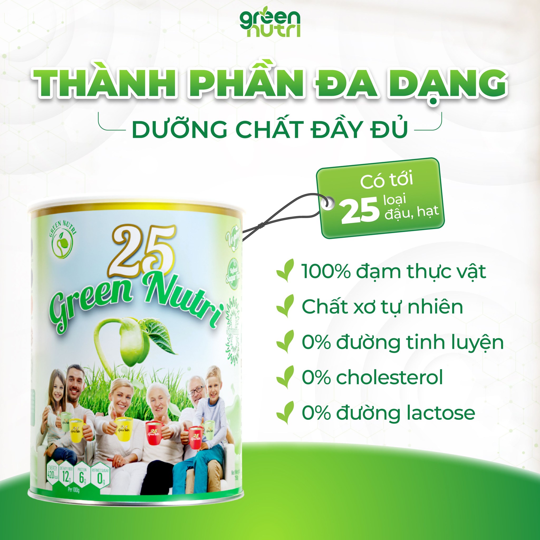 Sữa Hạt Ngũ Cốc 25 Green Nutri Thành Phần 25 Loại Hạt Đậu - Dạng Lon 750gr