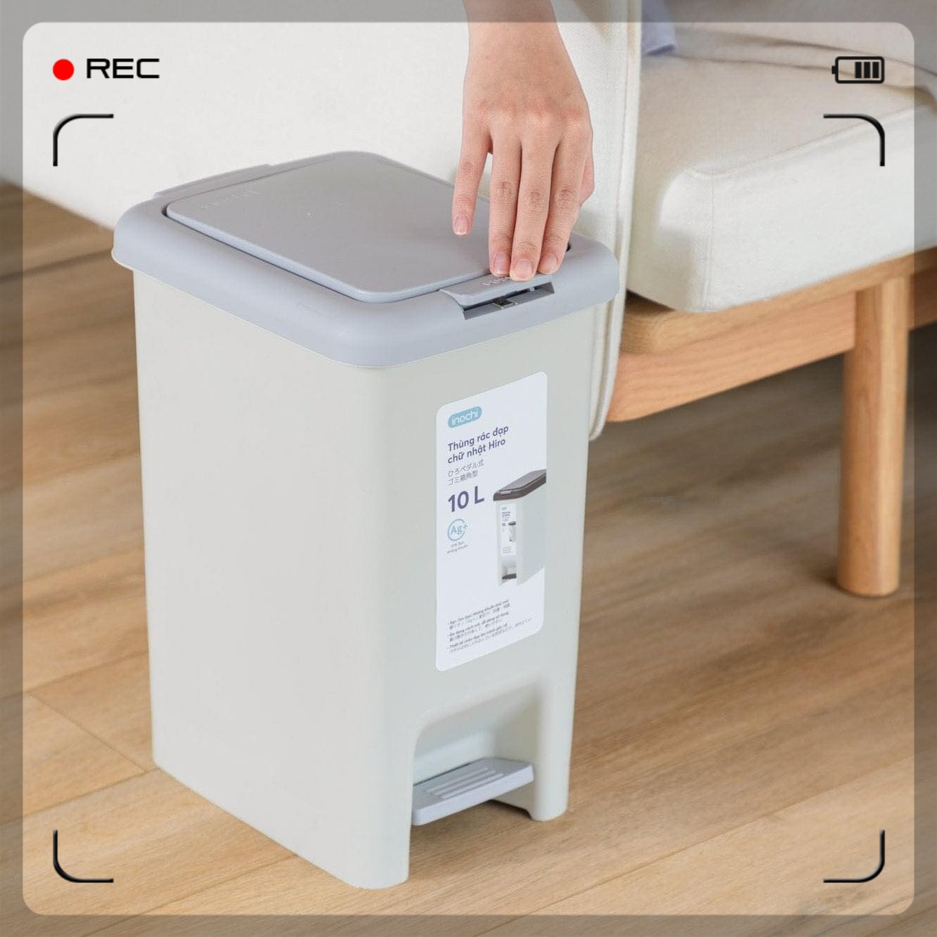 Thùng rác đạp chữ nhật Inochi Hiro (10L-15L-20L-30L)