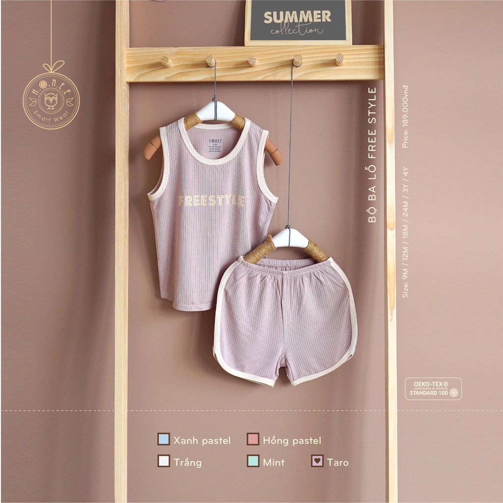 Bộ ba lỗ modal gỗ sồi Hrnee cho bé 9m - 4Y