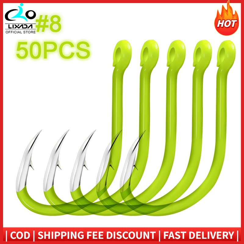 LIXADA Bộ 50 Dạ Quang Móc Câu Cá Thép Carbon Phát Sáng Trong Đêm Móc Câu Cá 8