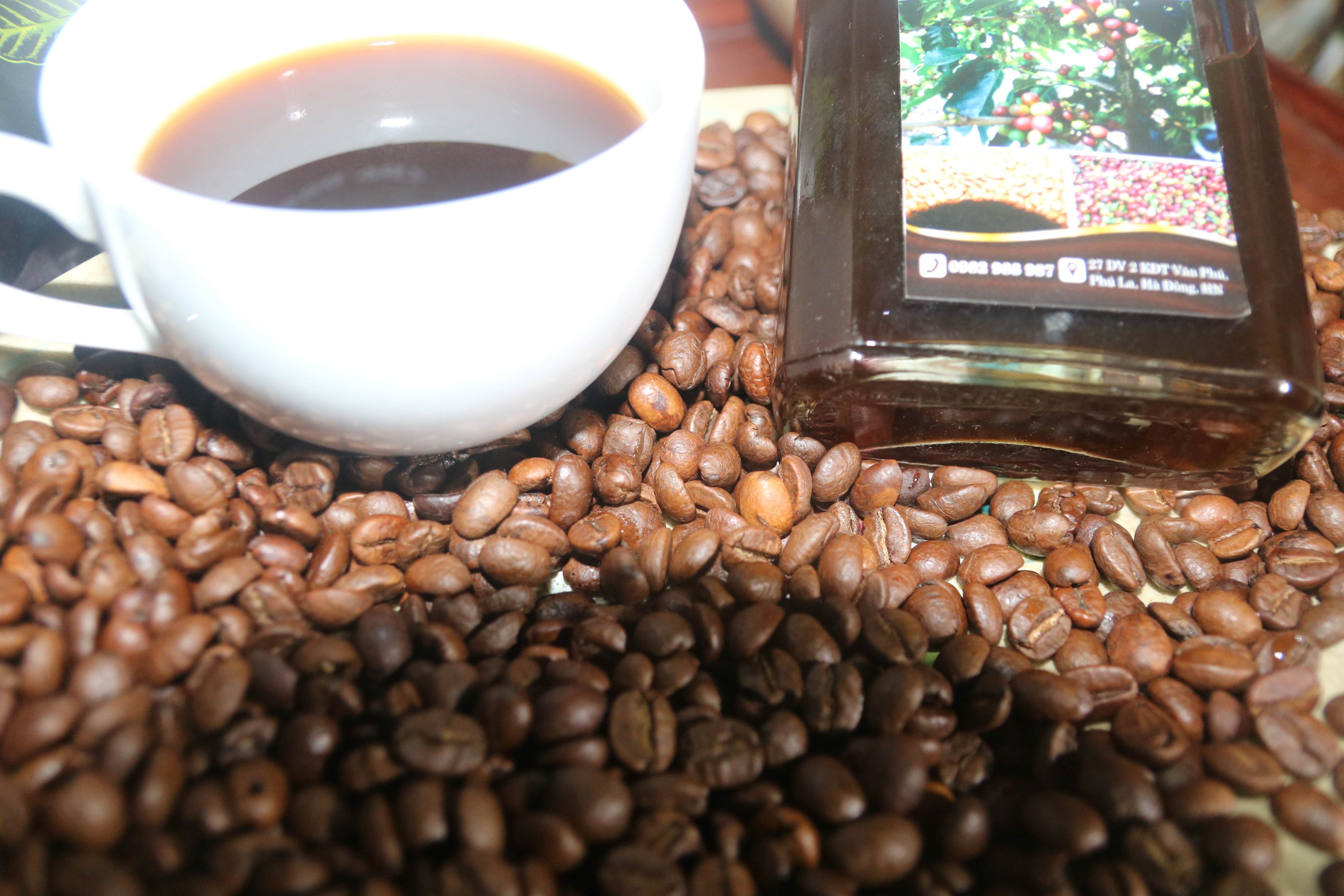 cà phê hạt robusta honey, rang mộc, pha phin hoặc pha máy