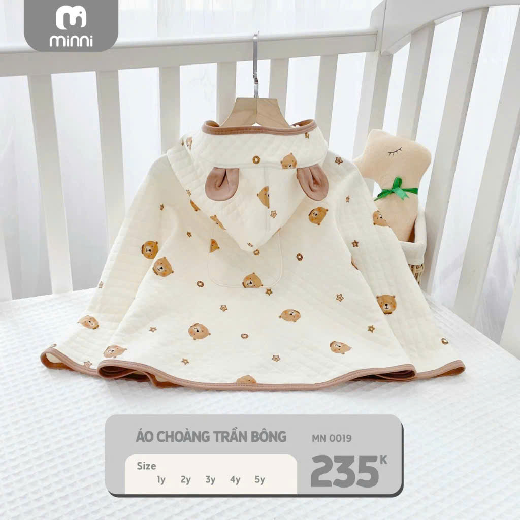 Áo Choàng Trần Bông Minni Có Mũ Đa Năng Cho Bé Size 4-5Y MN0019