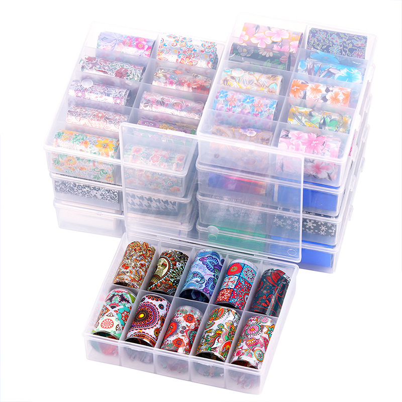 Foil dán móng hộp 10 cuộn nhiều họa tiết