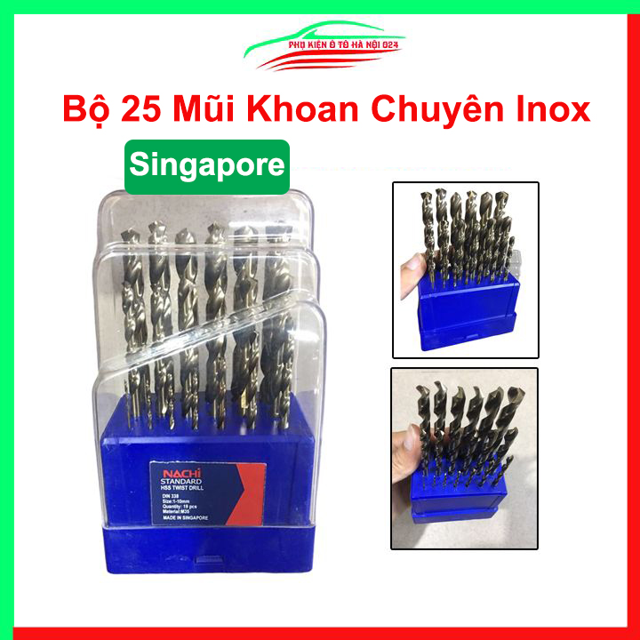 Bộ 25 mũi khoan chuyên inox Nachi từ 1-13mm cao cấp sắc bén đa năng hàng Singapore