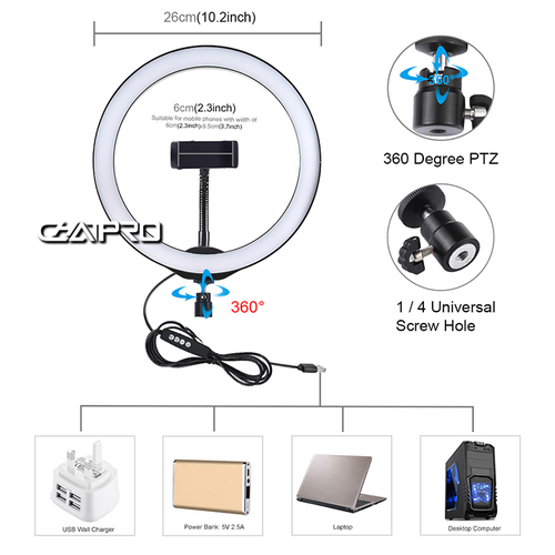 Đèn Live Stream 33/36/45/54cm 3 Kẹp + 3 Chế Độ + Remote + Chân 2m