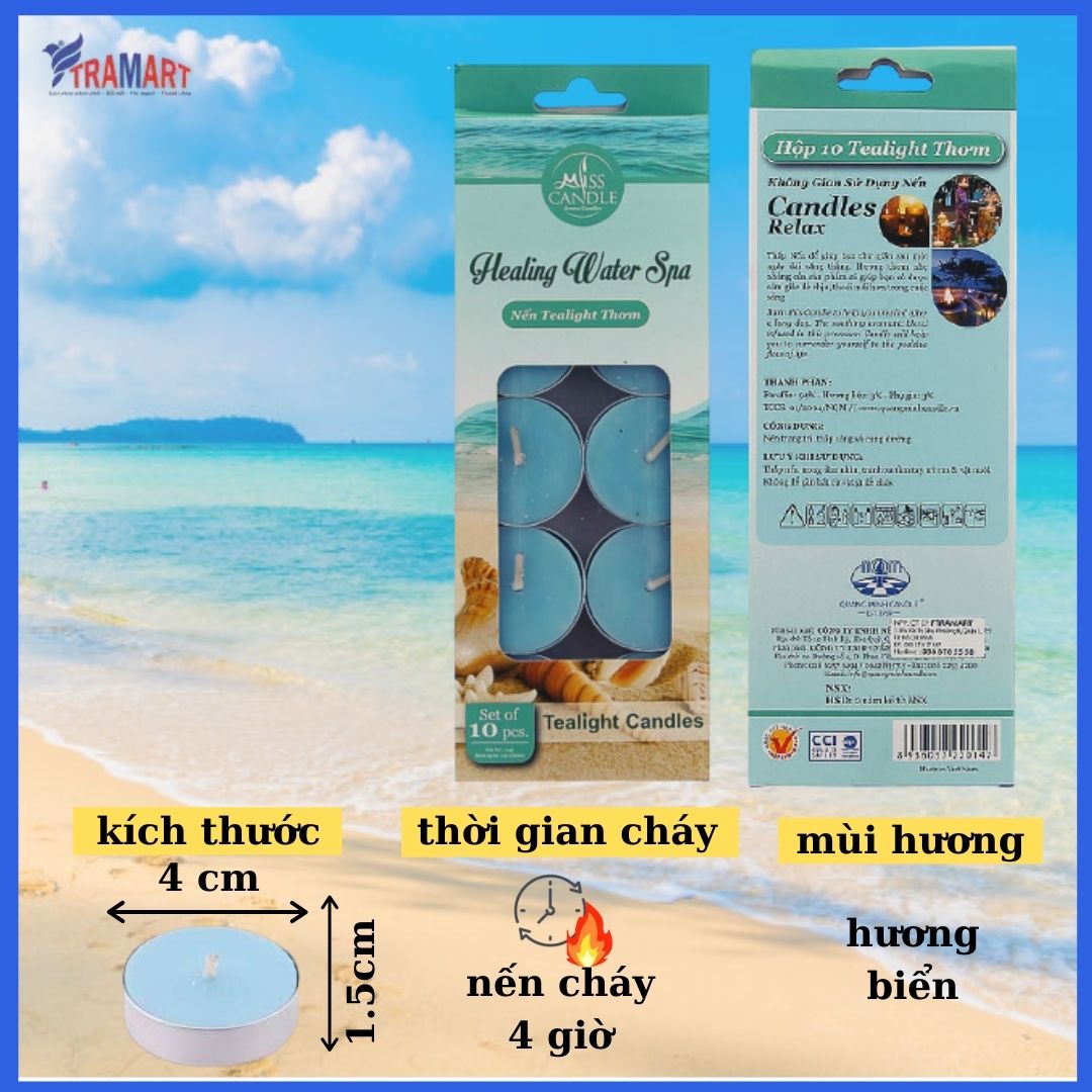 [HCM] candle scented tealight box 10 candle ftramart MIC0147 healing water spa (incense marine wind) candle smokeless material paraffin wax help burst essential oils aromatherapy room and home décor or making gift