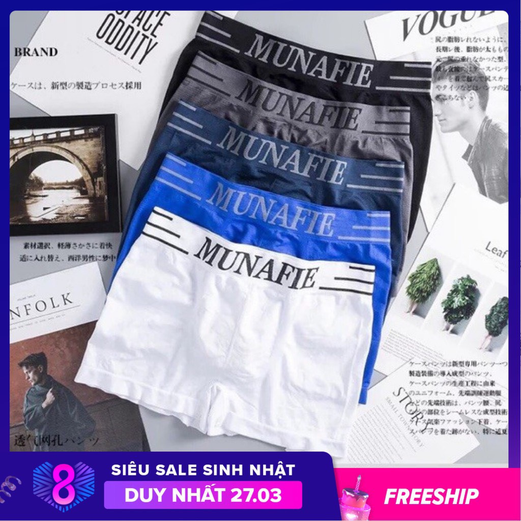 Combo 4 quần lót nam BOXER Munafie hàng dệt kim cao cấp (Có túi zip) - Quần sịp đùi boxer -BCTHIENDUONGNOIY