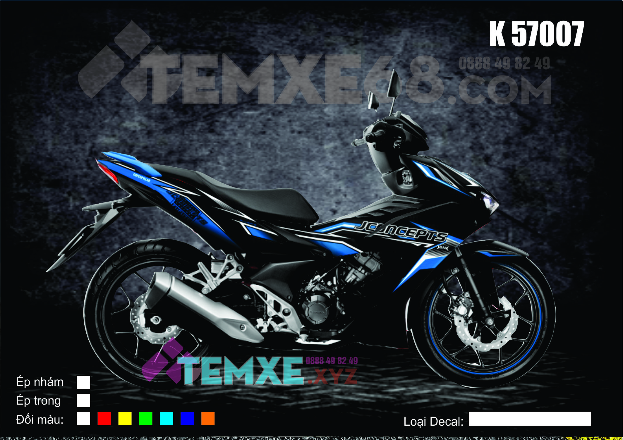 Tem trùm Winner X mẫu Jconcepts Đen xanh