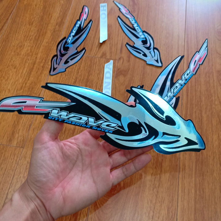 Trọn bộ tem lửa 3 lớp dành cho xe WAVE alpha màu BẠC với chất liệu cao cấp - bóng bảy trang trí xe đẹp như mới G277