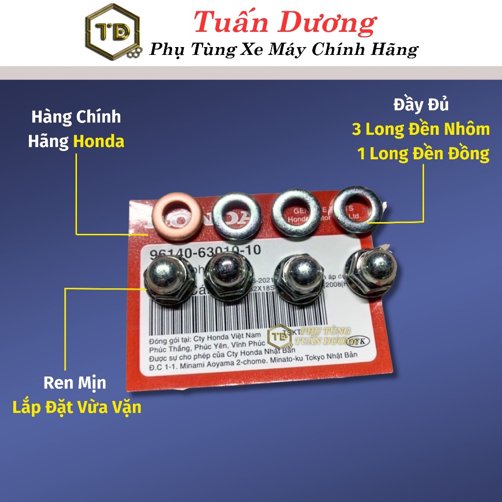 Bộ 4 Ốc Chup & Long Đen Đầu Bò Lắp Dream Và Wave [ CHÍNH HÃNG ] - Bộ Ốc Đầu Bò Honda Chính Hãng Dream Thái, Dream Việt