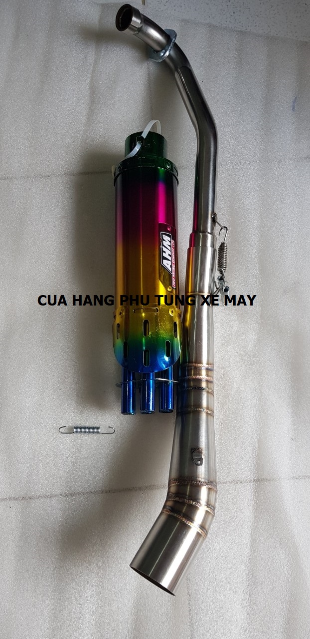 Pô AHM 6 nòng gắn xe Dream, Wave, Sirius, Cub (kèm cổ 2 khúc inox 304 xịn + pát treo + lò xo)