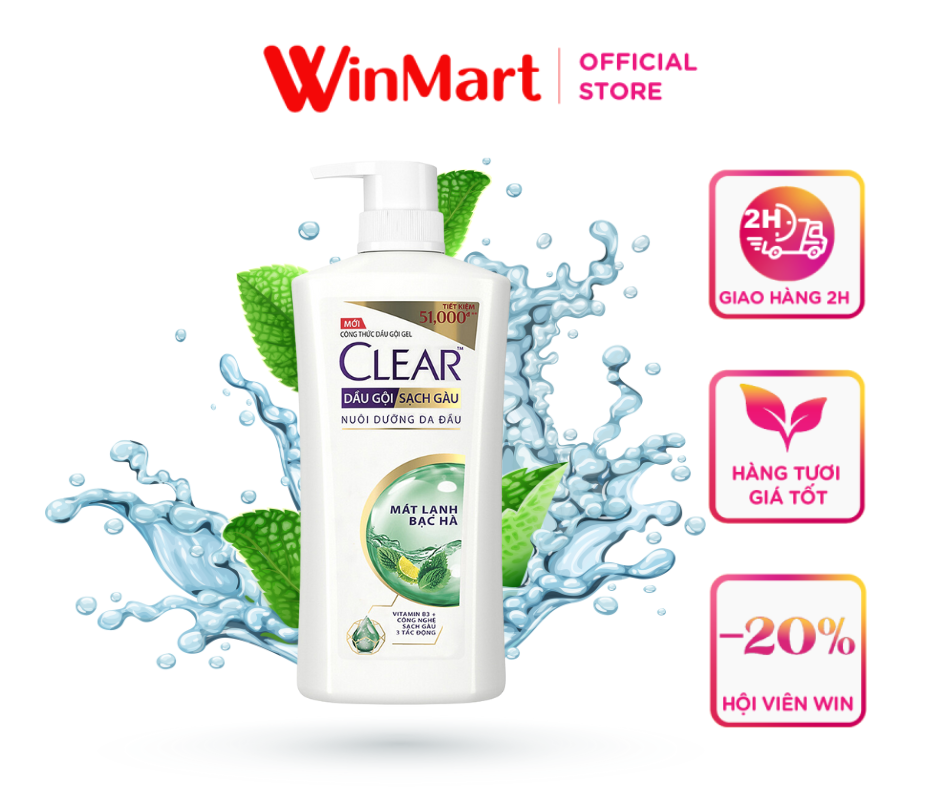 [Siêu thị WinMart] - Dầu gội đầu Clear mát lạnh bạc hà chai 630ml