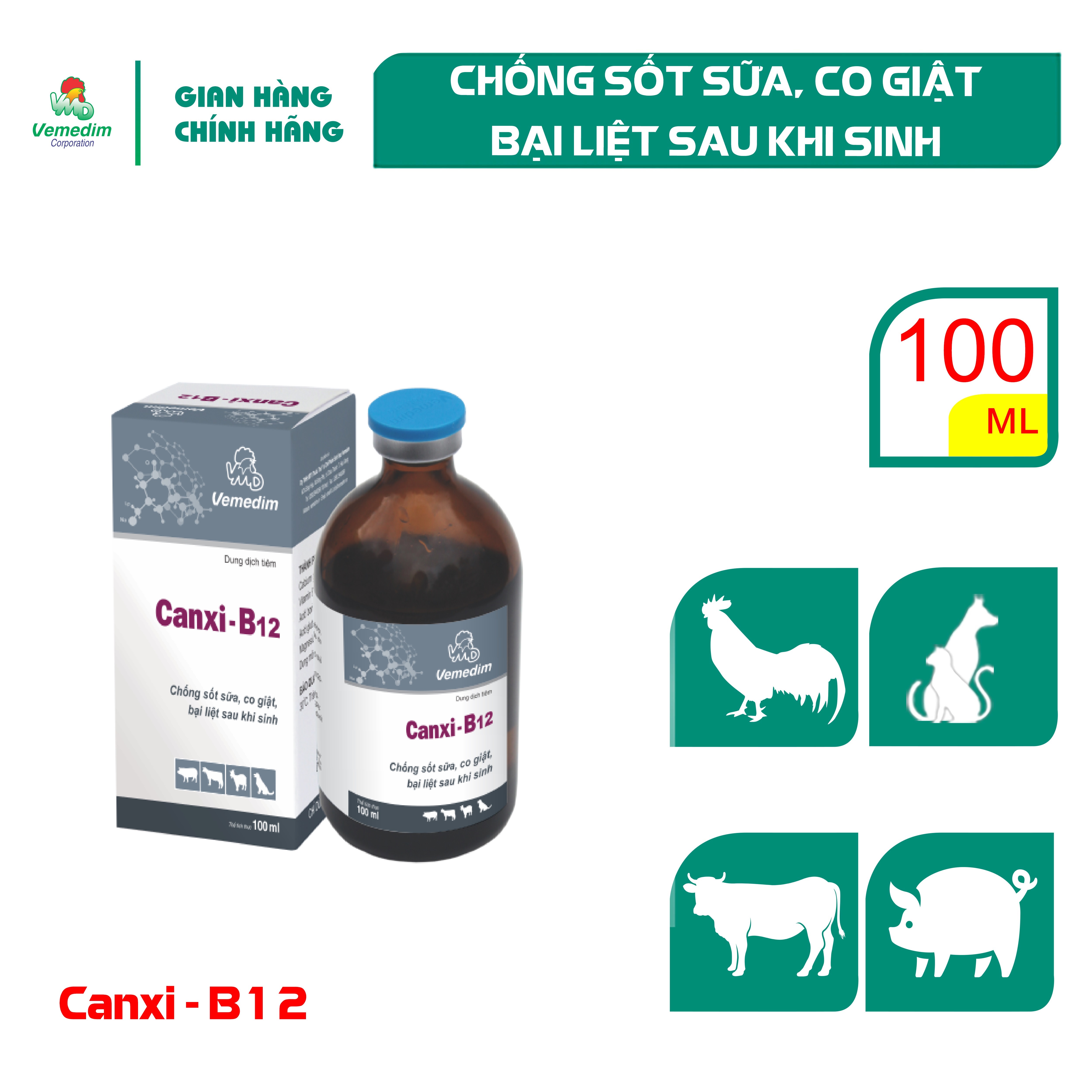 "Hoàn tiền đến 10%" Vemedim Canxi B12 bổ sung canxi và vitamin B12 cho chó, mèo và gia súc, chai 100ml