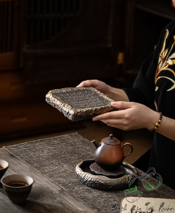 Thuyền Trà Gốm Thô Cao Cấp 2 Họa Tiết - PHụ Kiện Trà