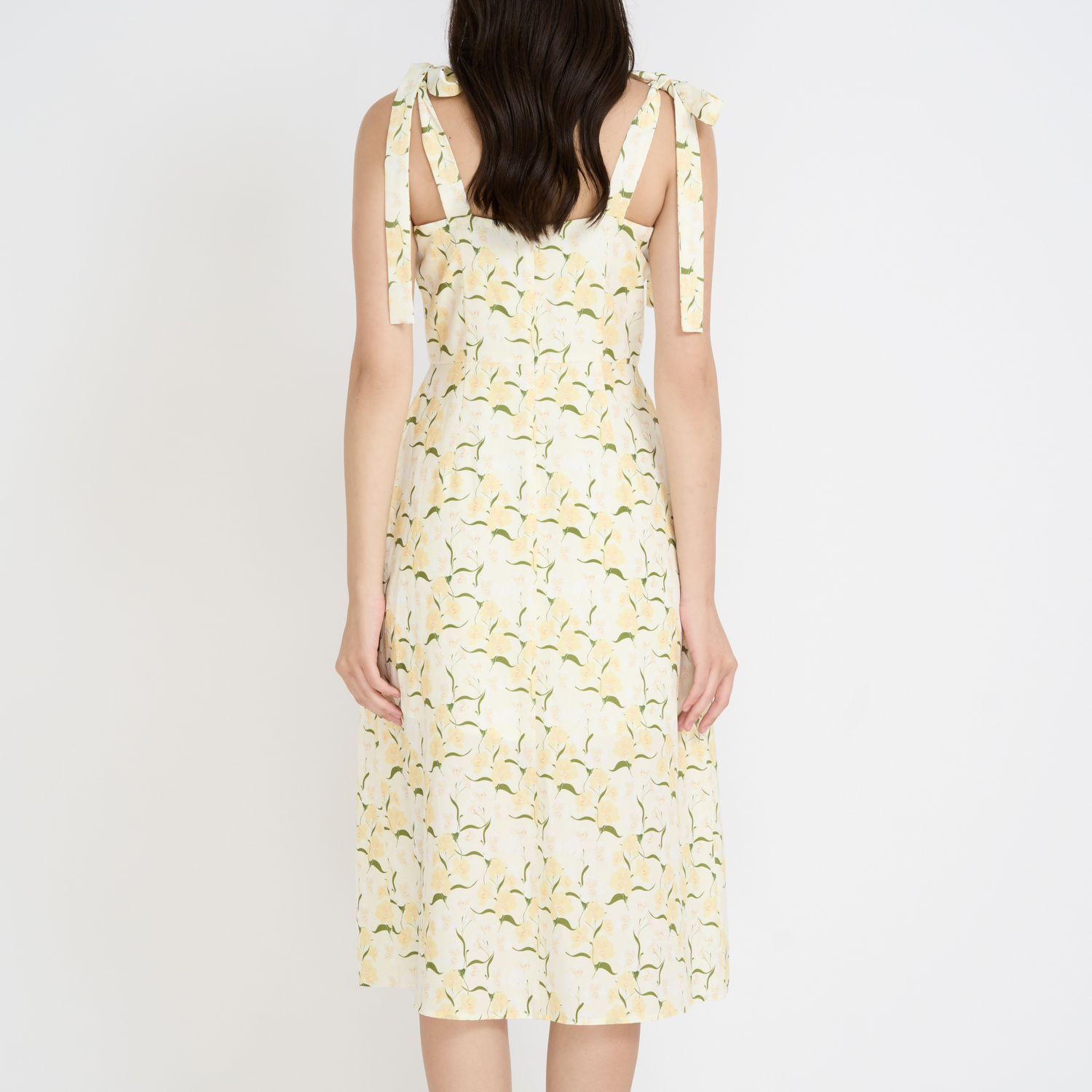 Đầm midi suông lụa cotton in hoa xẻ tà Maybi