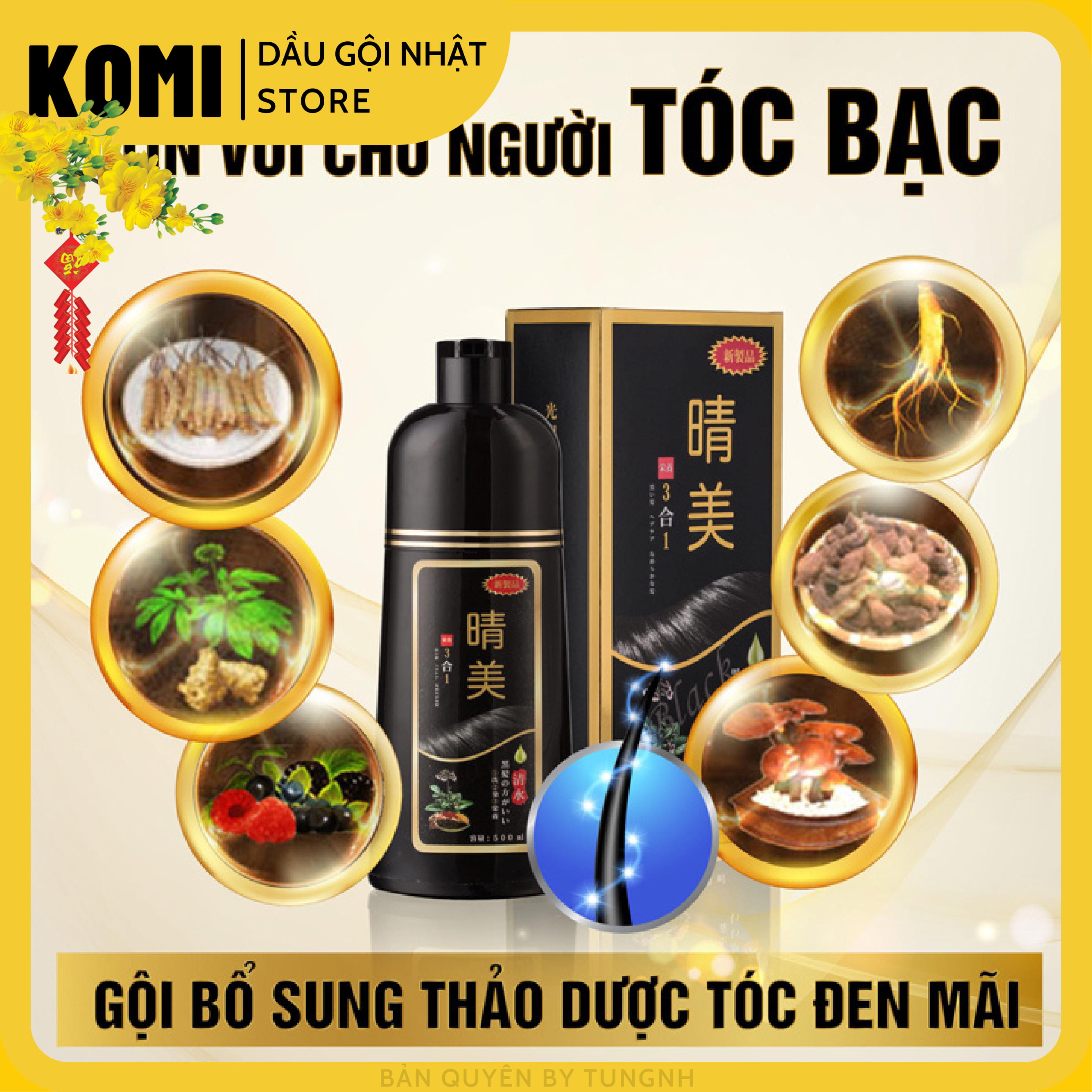 [CHÍNH HÃNG] KOMI -  DẦU GỘI NHUỘM THẢO DƯỢC ĐEN TÓC - 500ML
