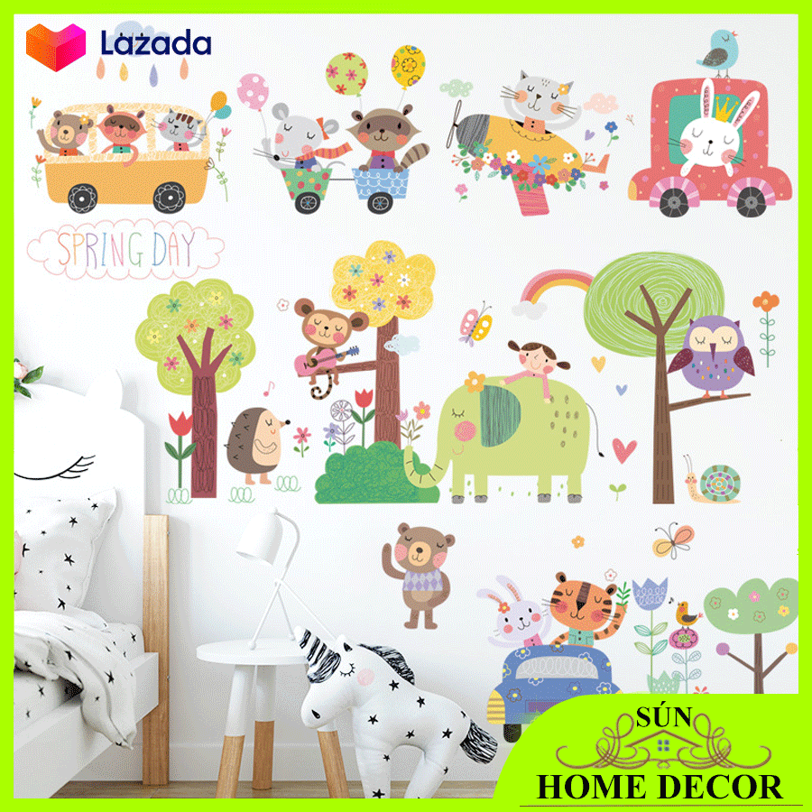 [XẢ LỖ] Decal dán tường cho bé mẫu động vật cây cối dễ thương, tranh dán tường trang trí phòng cho bé, nhà trẻ, mẫu giáo cực đẹp