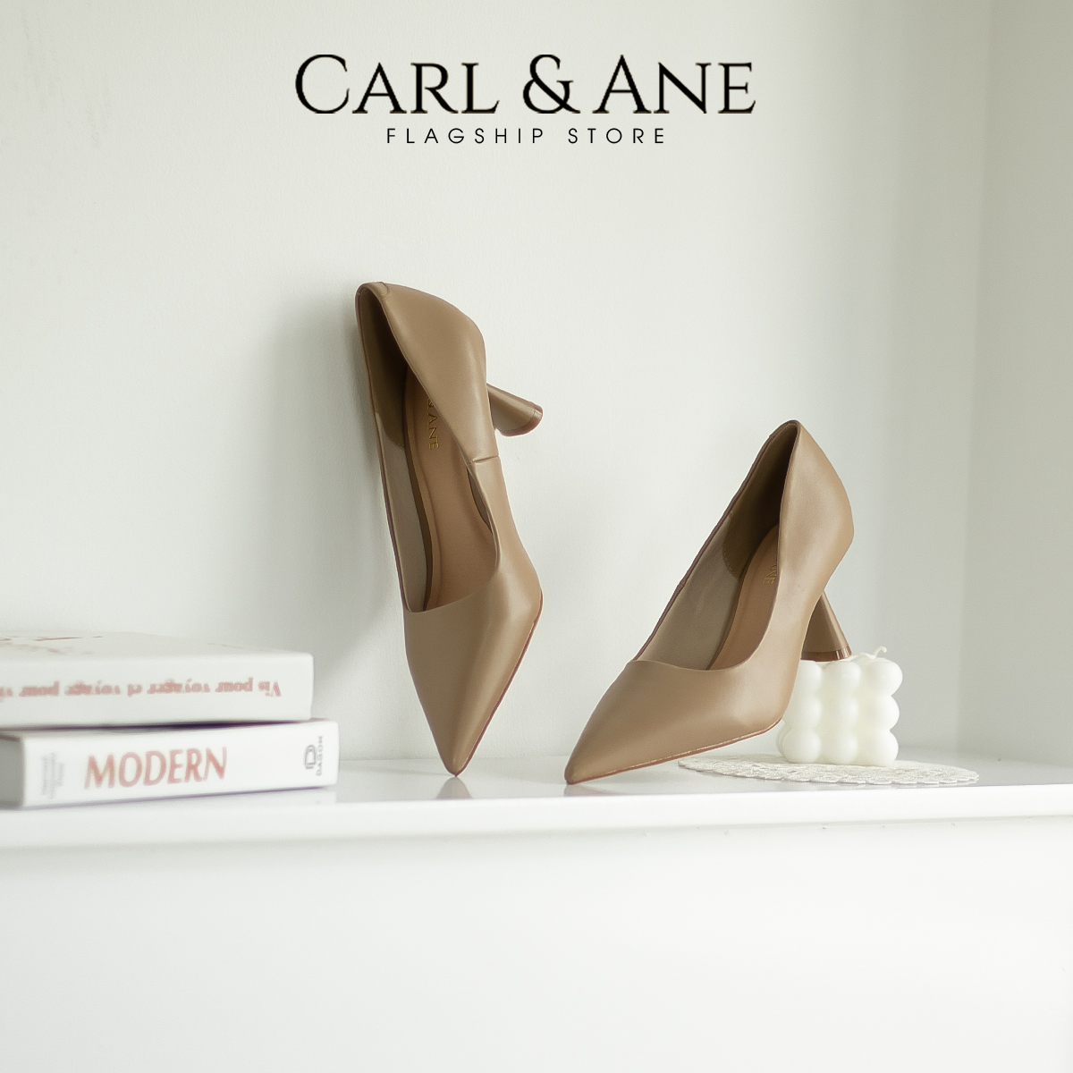 Carl & Ane - Giày cao gót bít mũi thời trang công sở gót nhọn cao 7cm màu cà phê - CP014