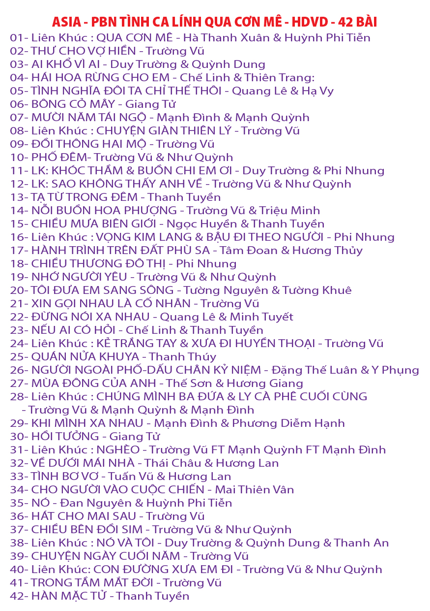 [DVD-VIDEO-PBN-4] THUÝ NGA LIÊN KHÚC QUA CƠN MÊ 42 BÀI HÁT (có Hình Video)