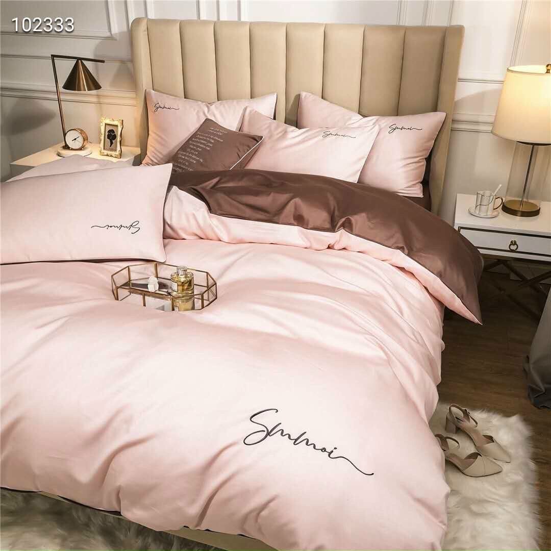 Bộ 5 Món Chăn Trần Bông Ga Gối Tencel 40s Sumoi Lan Pham Bedding - Màu Hồng Nhạt