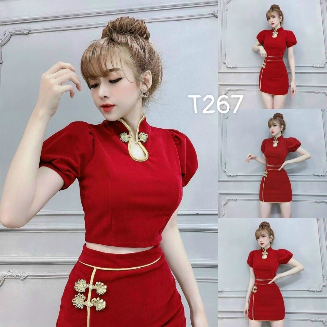 [HCM]Set áo kèm váy viền né cổ tàu quá đẹp T267