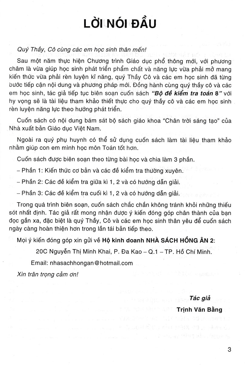 BỘ ĐỀ KIỂM TRA TOÁN 8 (BÁM SÁT SGK CHÂN TRỜI SÁNG TẠO)