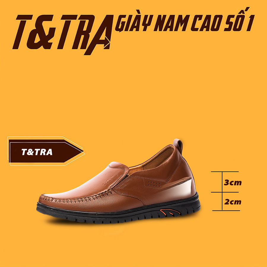 [ 5CM ] Giày Tăng Chiều Cao Nam T&TRA S1064 Nâu Bò