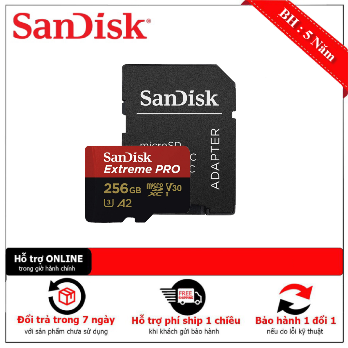 Thẻ nhớ microsdxc sandisk extreme pro v30 a2 256gb 170mb/s sdsqxcz-256g-gn6ma -1 đổi 1