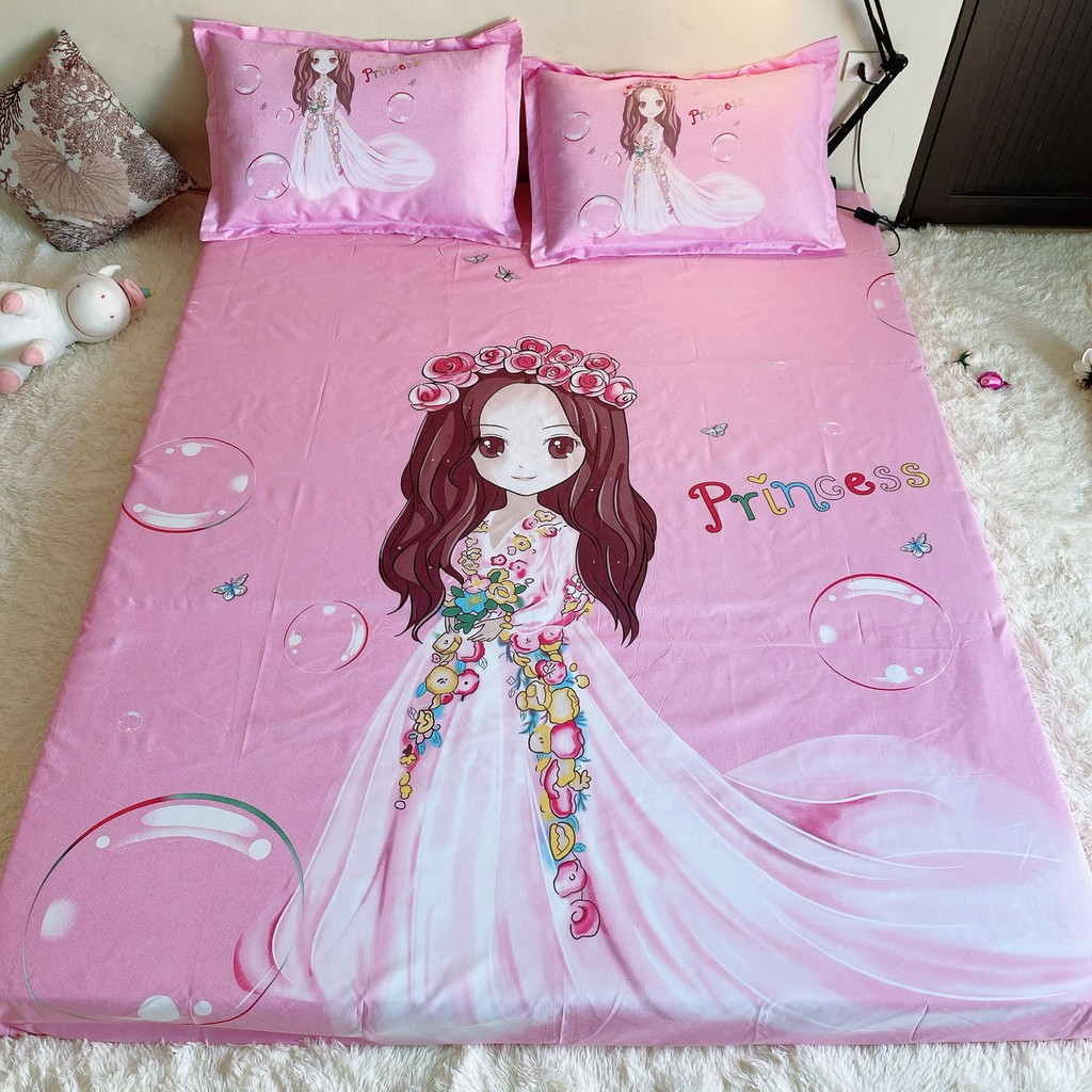 Bộ ga gối 3 món cotton tina - công chúa hồng
