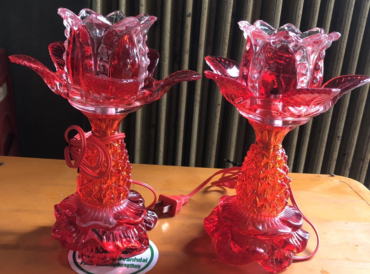 Đèn thờ Pha lê cao 22cm (1 cặp)