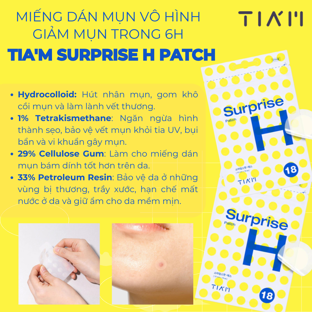 Miếng Dán Mụn Hydrocoloid Siêu Mỏng Tia'm Surprise H Patch 18 Miếng